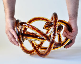 Vintage Glass Rope Knot, Art Glass Sculpture Twisted a Stylized Snaking Accent, Etched Signature To Base "Z", Art Glass Czech by Fusion Z