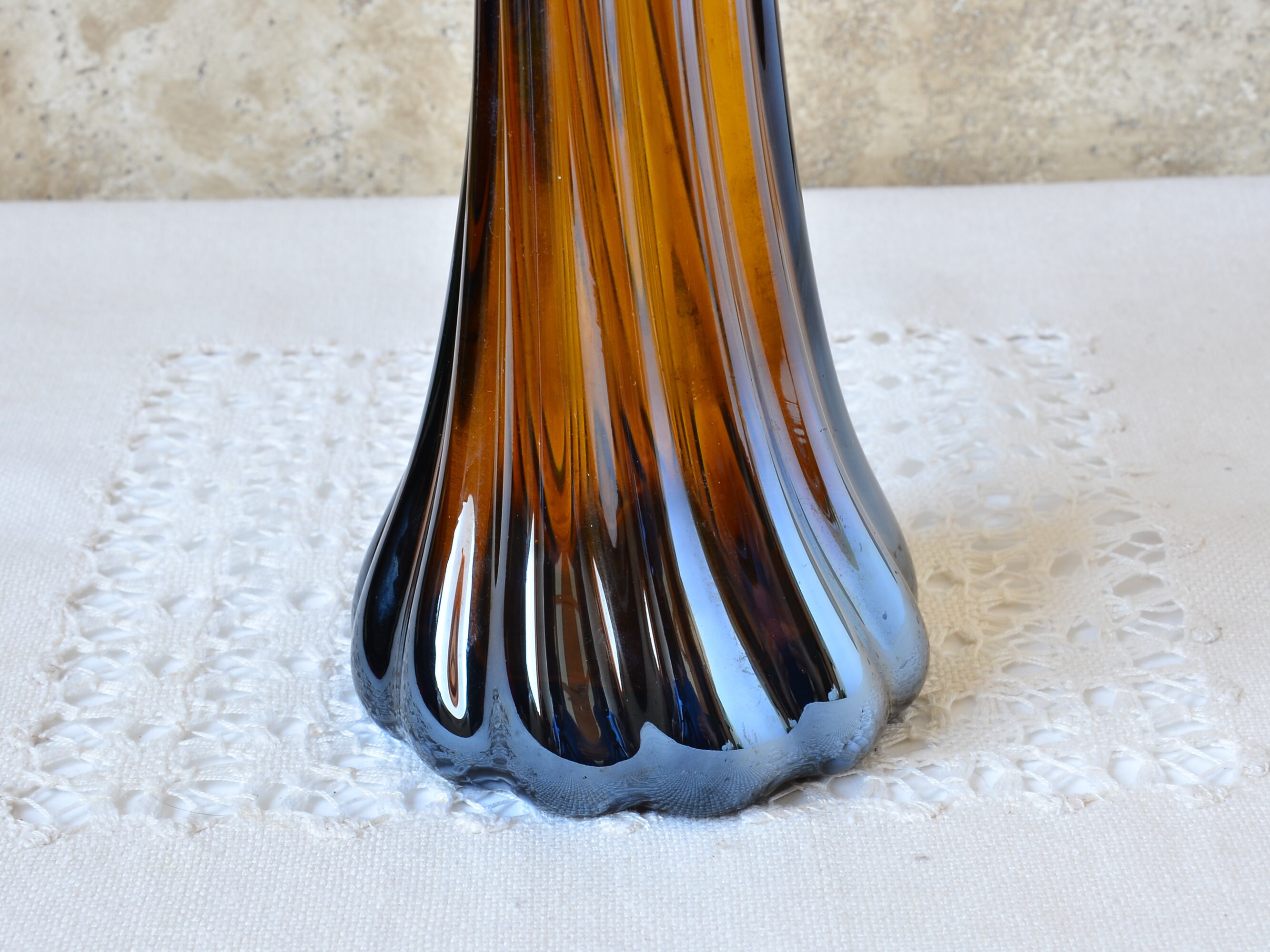 Mirror Glass Vase for Flowers, Art Collectible Glass Vase Retro Piece 1980s, Art Deco Style