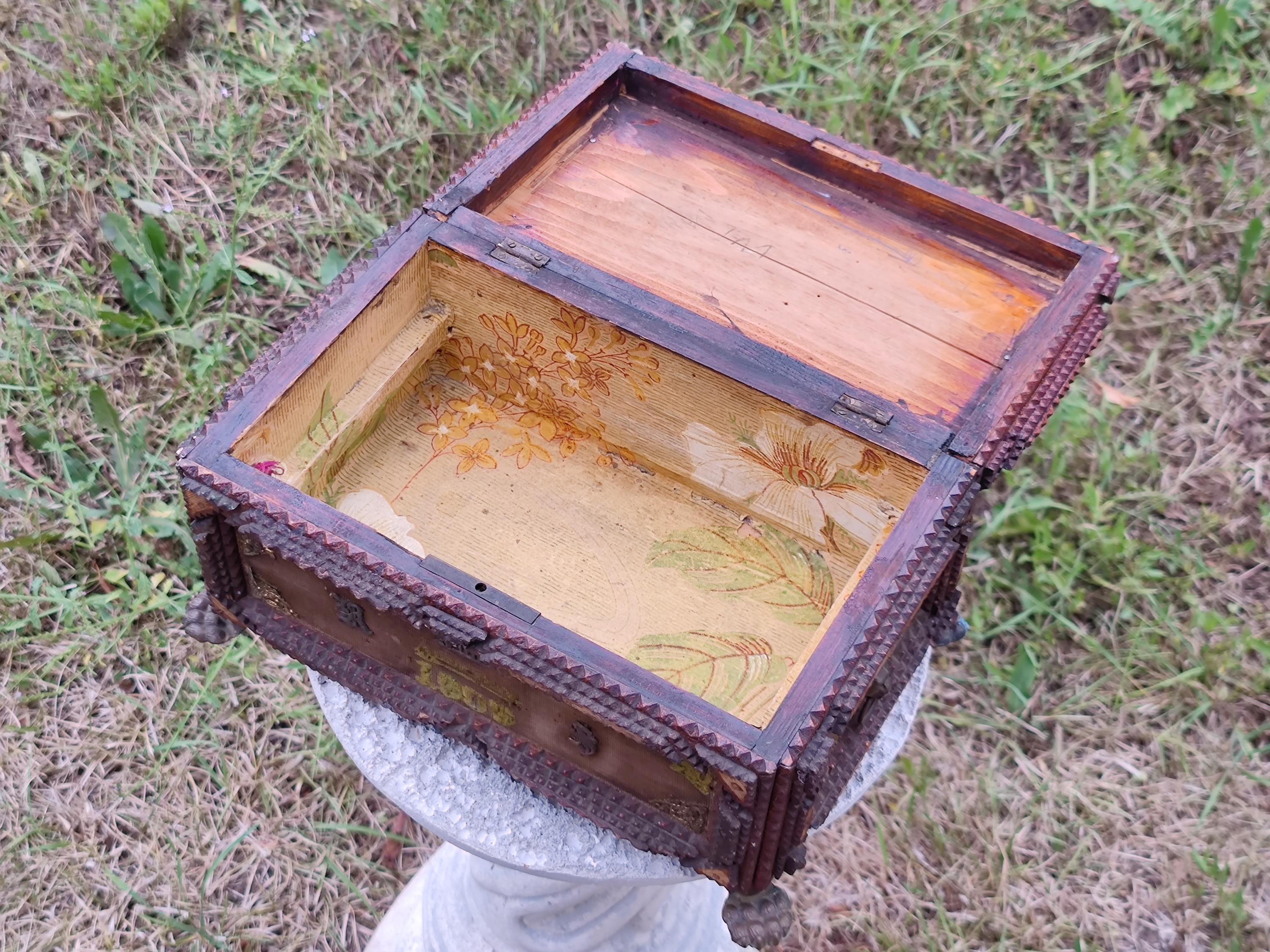 Tramp Art Box Antique Carved Wood, Vintage Memory Box, German Folk