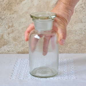 Vintage Glass Container, Apothecary Bottle with Glass Stopper 1980s, Clear Glass Pharmacy Jar Storage, Retro Kitchen Glass Container 0.500L