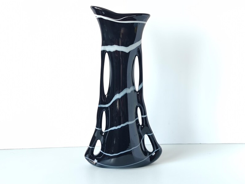 Black Glass Vase Tall 15 Inches, Art Glass Vase, Retro Decorative Vase