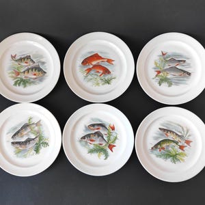Set of 6 Fish Plates, Porcelain Fish Plates, Fish-Themed Dinnerware set (25 cm/0.98&quot; ),  French Decorative Plate Handpainted Fisher Gift