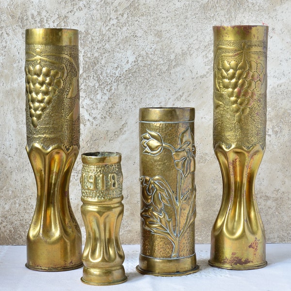 Antike Militärkunst Vase aus Muschelgehäuse aus den 1918er Jahren. WW1 Artillerie Shell Made to Vase, Trench Art Vase für Blumen, Аrmy Оfficer Geschenkidee