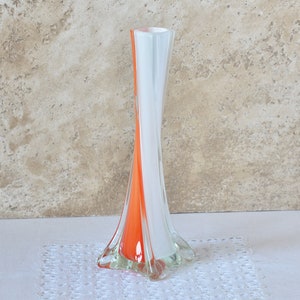 Glass Vase Tall 8", Vintage Vase Flowers, Retro Table Centerpiece Decor 1980s, Variations Color Blown Glass Vase, Mom's Gift Decorative Vase