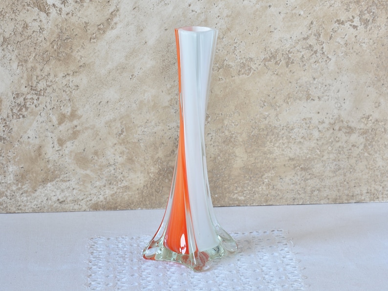 Glass Vase Tall 8", Vintage Vase Flowers, Retro Table Centerpiece Decor 1980s, Variations Color Blown Glass Vase, Mom's Gift Decorative Vase