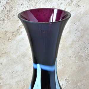 Vintage Bud Vase, Dark Purple and White Glass, 10 Tall Glass Vase for Flowers Arrangements, Artisan Decorative Vase, Retro Decor 1970s._1