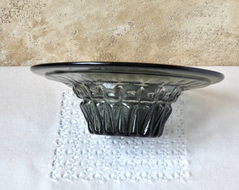 Vintage Smoked Glass Bowl, Large Gray Glass Dish, Smoke Table Centerpiece Bowl from 1980s., Unique Gift for New Home, Tabletop Glass Decor
