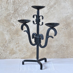 Vintage Candlestick Holder for 3 taper Candles, Made Hand Forged Iron, Old Metal Candlestick Holder Wrought Iron with 3 Arms, Rustic Decor