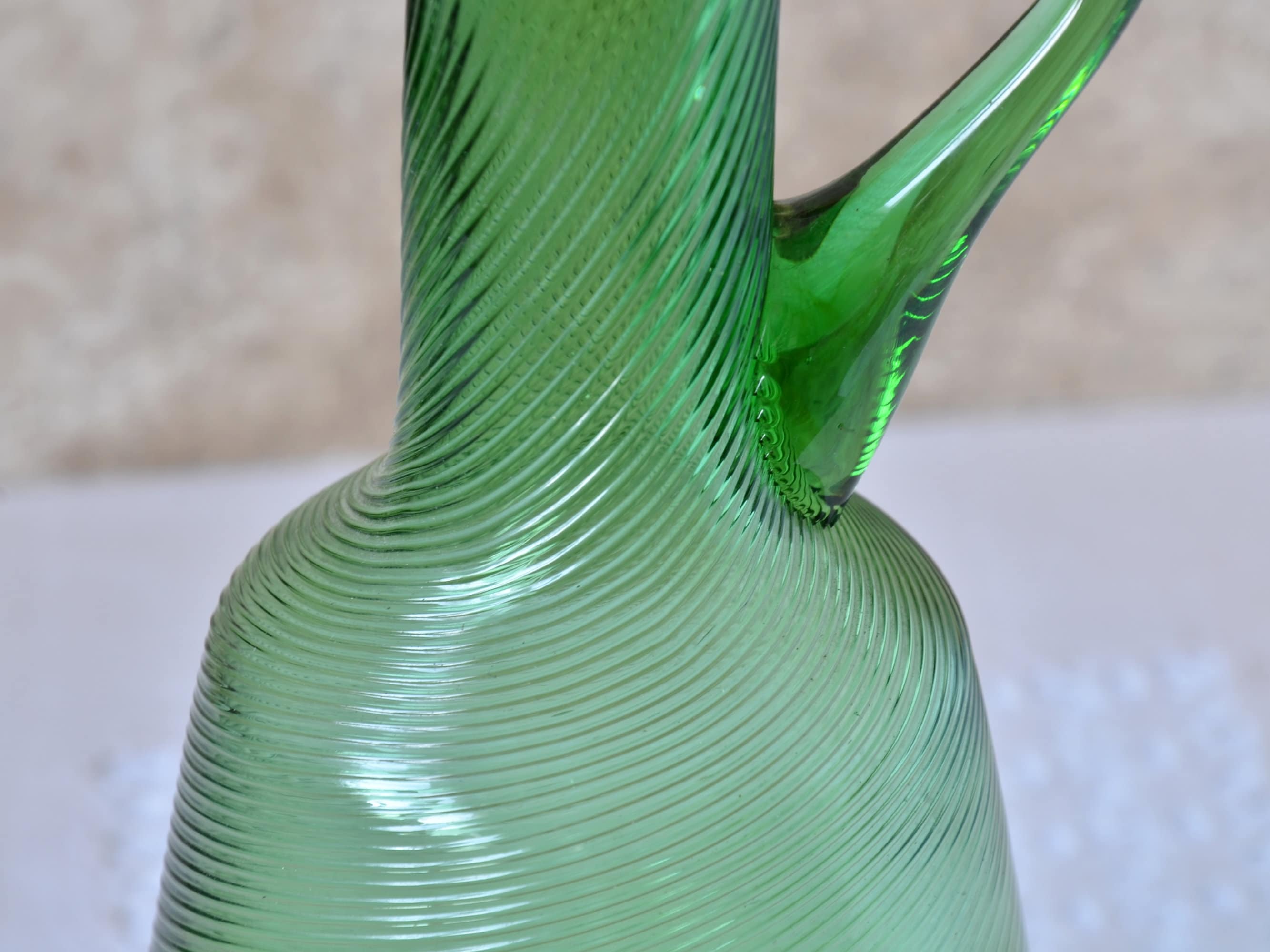 Rare Antique Jug Glass, Vase Green Glass, Mid-century Jug, Glass Vase ...