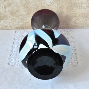 Vintage Bud Vase, Dark Purple and White Glass, 10 Tall Glass Vase for Flowers Arrangements, Artisan Decorative Vase, Retro Decor 1970s._5