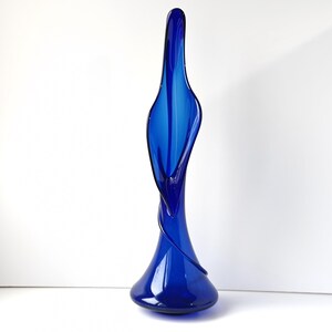Art Glass Vase 24&quot;, Retro Hand Blown Glass Vase, Vintage Kala Glass Vase, Gorgeous House Warming Gift, Cobalt Blue Vase Accent Table Decor