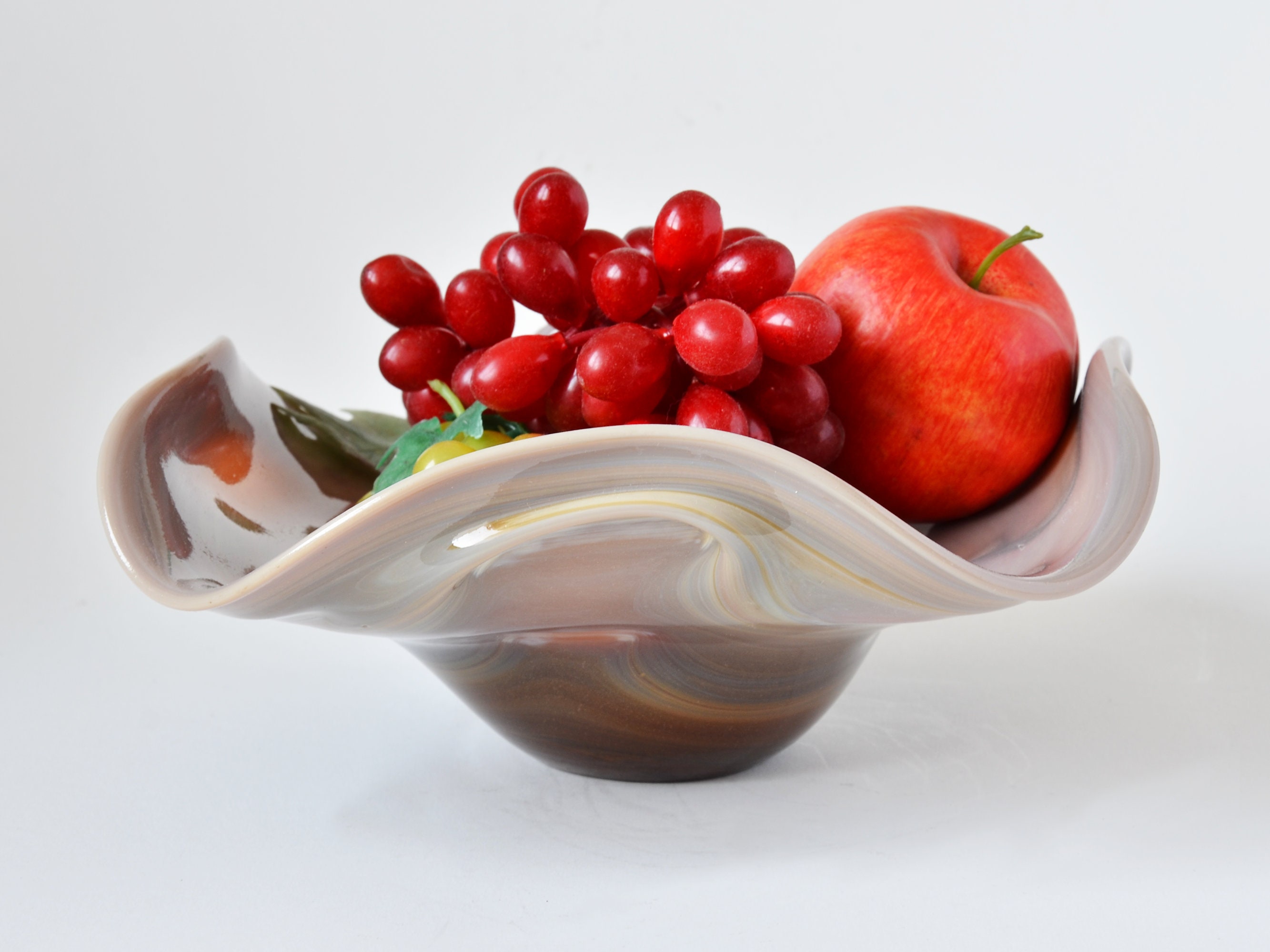 Vintage Large Glass Bowl Unusual Hand Blown Glass Centerpiece Etsy