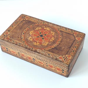 Vintage Wooden Pyrography Box, Keepsake Box, Bulgarian Wooden Trinket box, Old Souvenir Box, Hand Painted Jewelry Box, Rustic Home Decor