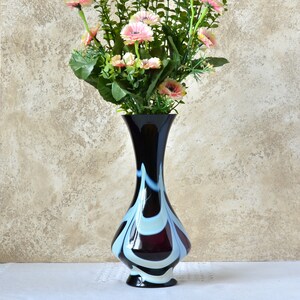 Vintage Bud Vase, Dark Purple and White Glass, 10 Tall Glass Vase for Flowers Arrangements, Artisan Decorative Vase, Retro Decor 1970s._10