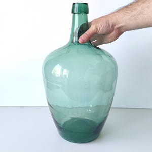 Vintage Blown Glass Demijohn 10 liters, Rare Green Glass Wine Bottle, Antique Wine Demijohn, Carboy Wine Bottle, Boho Room Decor Glass Vase