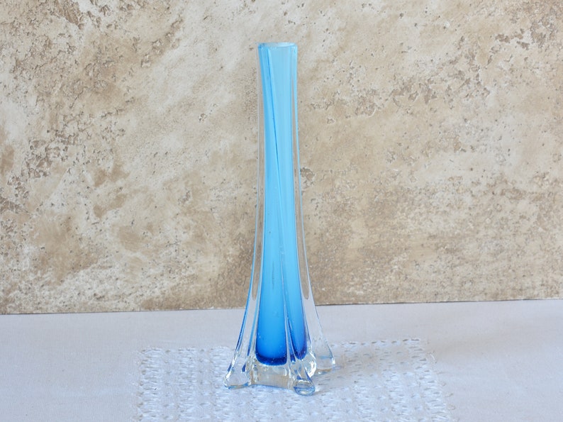 Glass Vase Tall 8", Vintage Vase Flowers, Retro Table Centerpiece Decor 1980s, Variations Color Blown Glass Vase, Mom's Gift Decorative Vase