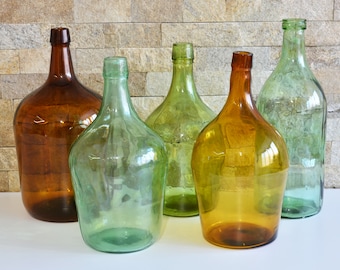 Vintage Glas Demijohn 3 Liter, französisches grünes Glas Wein Demijohn, Carboy Weinflasche, einzigartiges rustikales Wohnkultur, antike Weinflasche