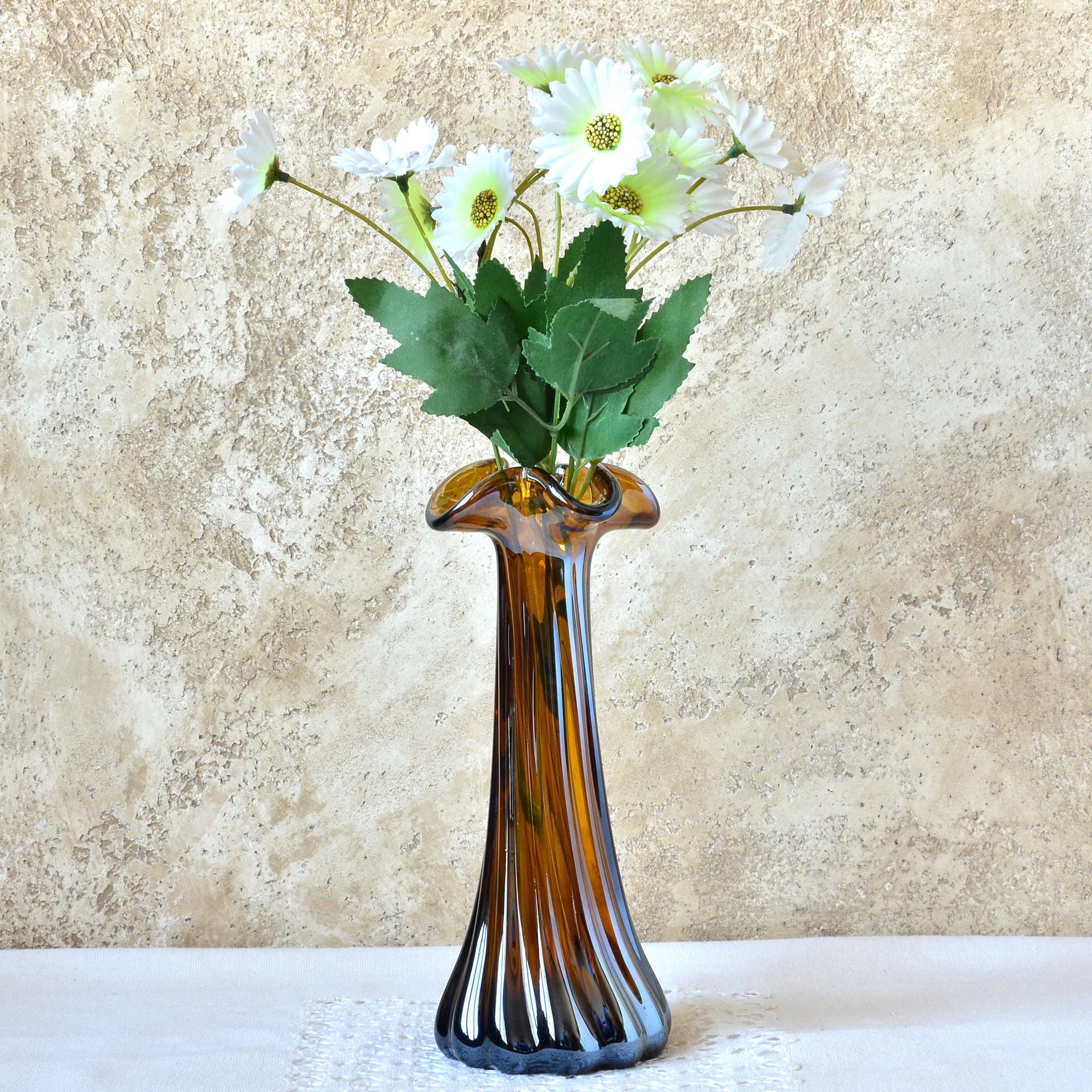 Mirror Glass Vase for Flowers, Art Collectible Glass Vase Retro Piece 1980s, Art Deco Style