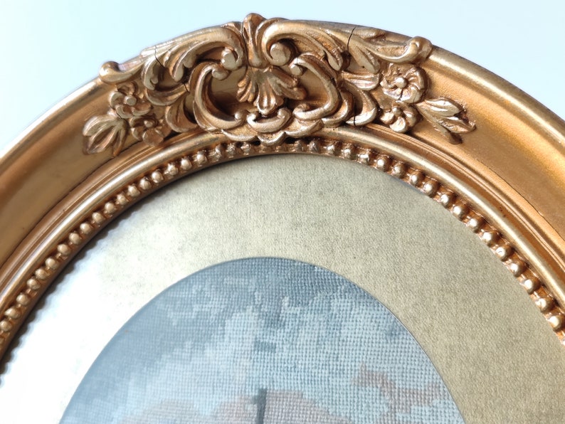 Vintage Oval Gold Frame With Tapestry seascape, Wall Home Decor, Retro
