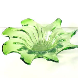 Art Glass Decorative Bowl Green Glass, Centerpiece Fruit Bowl Glass, Tabletop Decor, Light Green Glass Bowl Unusual Shape, Housewarming Gift
