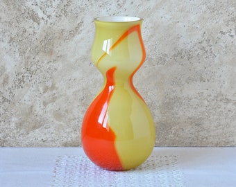 Vintage Vase Flowers, Colored Glass Vase (Orange and Yellow), Table Centerpiece Vase Tall 8.5 inches, Aesthetic Flower Vase Gift for Mum