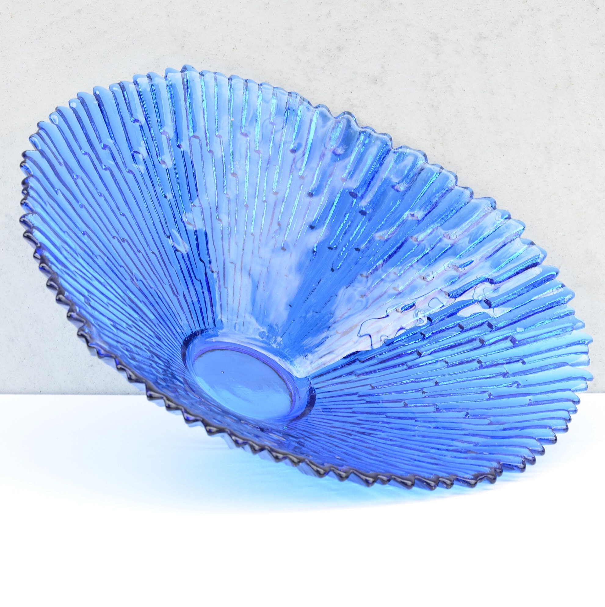 Vintage Blown Cobalt Blue Glass Decorative Bowl Large Art Etsy