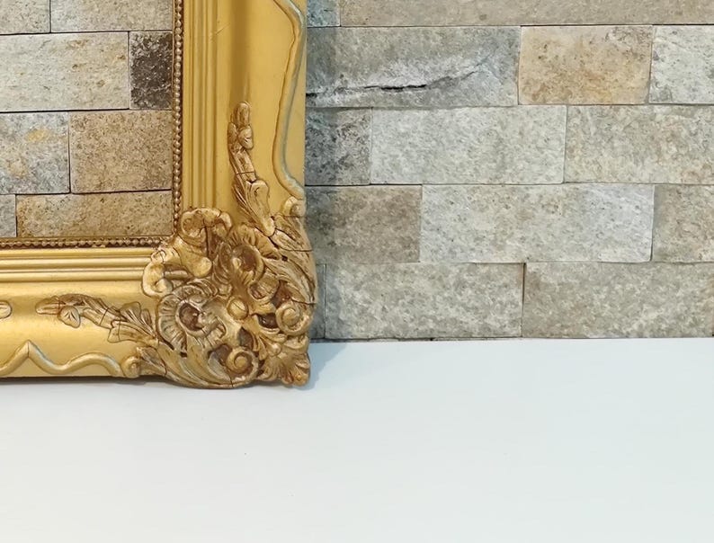 Baroque Frame Gold, Ornate Gold Frame, Antique Frame Photo Art Gallery, Style Rococo Frame 19 x 13", Vintage Frame Rectangular Wood - Gesso