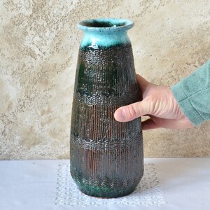 Pottery Vase Handmade, Glazed Ceramic Vase for Flowers, Vintage Living Room Decor, New Home Gift Blue and Brown Colors, Glazed Pottery Vase