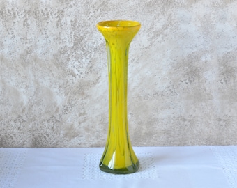 Yellow Glass Vase, Blown Glass Vase Flower, Retro Yellow Vase, New Home Gift, Apartament Table Decor, Yellow Glass Vase 14 Inches Tall,