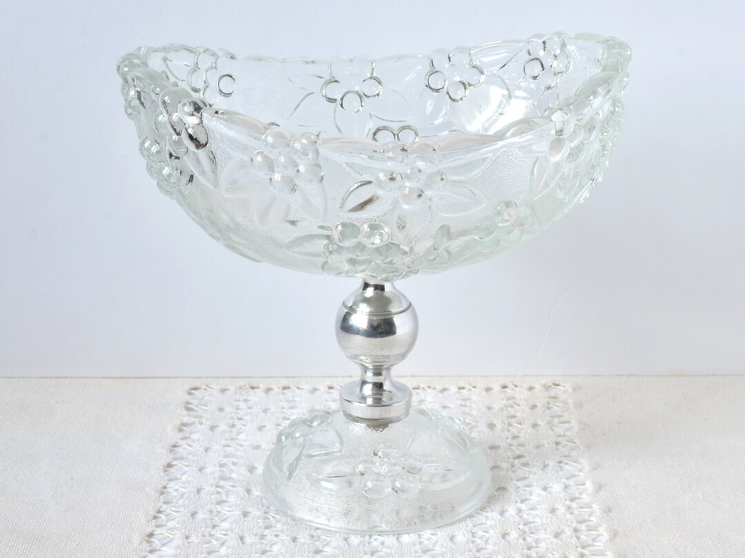Vintage Centerpiece Bowl With Metal Pedestal From 1970s. Glass Etsy