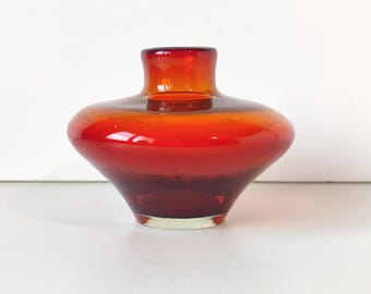 Orange Glass Vase, Decorative Vase for Table Decor, Colorful Vase for Flowers 1980s, Vintage Shelf Decor Vase 5 inches, Housewarming Gift
