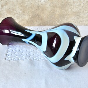 Vintage Bud Vase, Dark Purple and White Glass, 10 Tall Glass Vase for Flowers Arrangements, Artisan Decorative Vase, Retro Decor 1970s._6