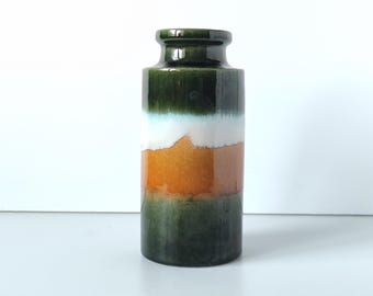 Scheurich Keramik West Germany Vintage Vase 203-22, Scarce Fat Lava Pottery Vase Green, White and Light Brown circa 1970s Mid-Century Modern