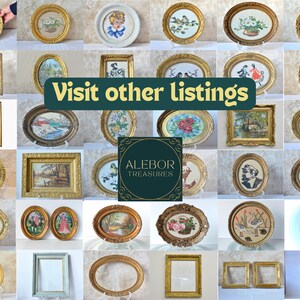 May include: A collage of 25 framed needlepoint and embroidery artwork in various styles and colors. The frames are mostly gold and oval shaped. The artwork includes floral designs, landscapes, birds, and people. The text "Visit other listings" is in the center of the image.