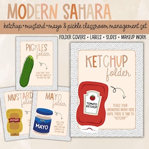 Modern Sahara Ketchup + Mustard + Mayo & Pickle classroom management set | ketchup folder | makeup work | classroom slides | student folders