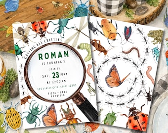 Watercolor Bug Birthday Invitation | Critter Party Invite (Digital Download)