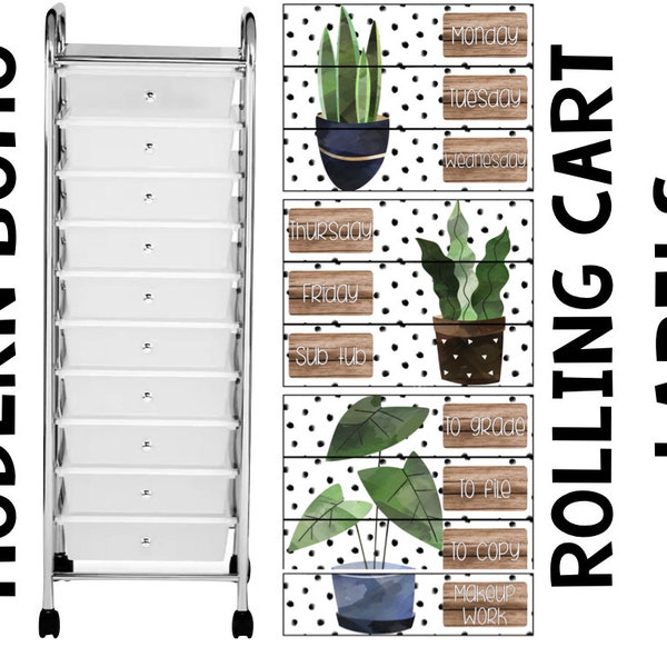 10 Drawer Rolling Cart Labels