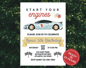 Race Car Birthday Invitation, Start Your Engines, Birthday Boy, Car Birthday Invitation, Digital and Customizable