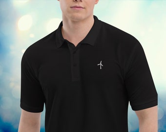 Wind Turbine Embroidered Men's Polo Shirt