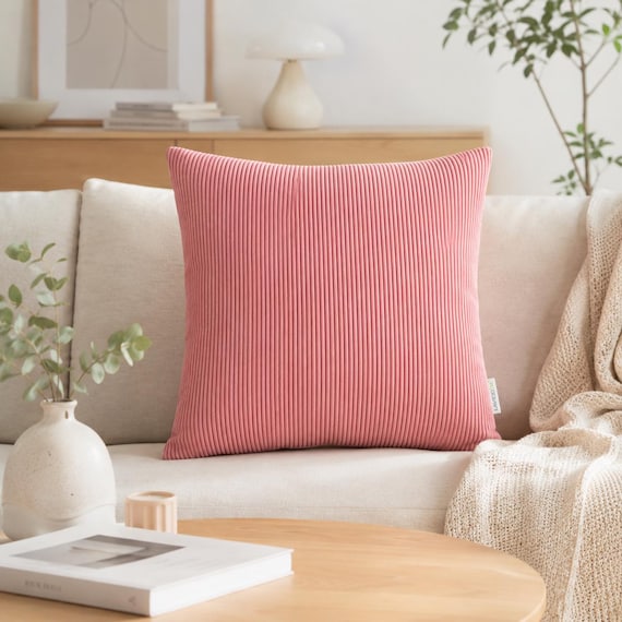 Cordkissen 40x40 Altrosa, Samtweiches Sofakissen aus Cord, Rosa Dekokissen, Kissenhülle mit Inlett optional