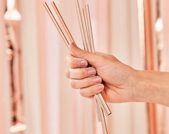 Cannucce in acciaio inox | Cannucce color oro rosa | Decorazioni per feste di compleanno | Stoviglie per addii al nubilato | Accessori per bar per feste