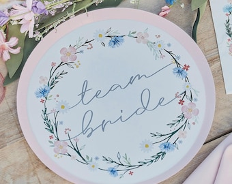 Piatti di carta TEAM BRIDE | Piatti floreali per feste di addio al nubilato e baby shower | Decorazioni per feste in stile boho | Decorazioni per la tavola per addii al nubilato