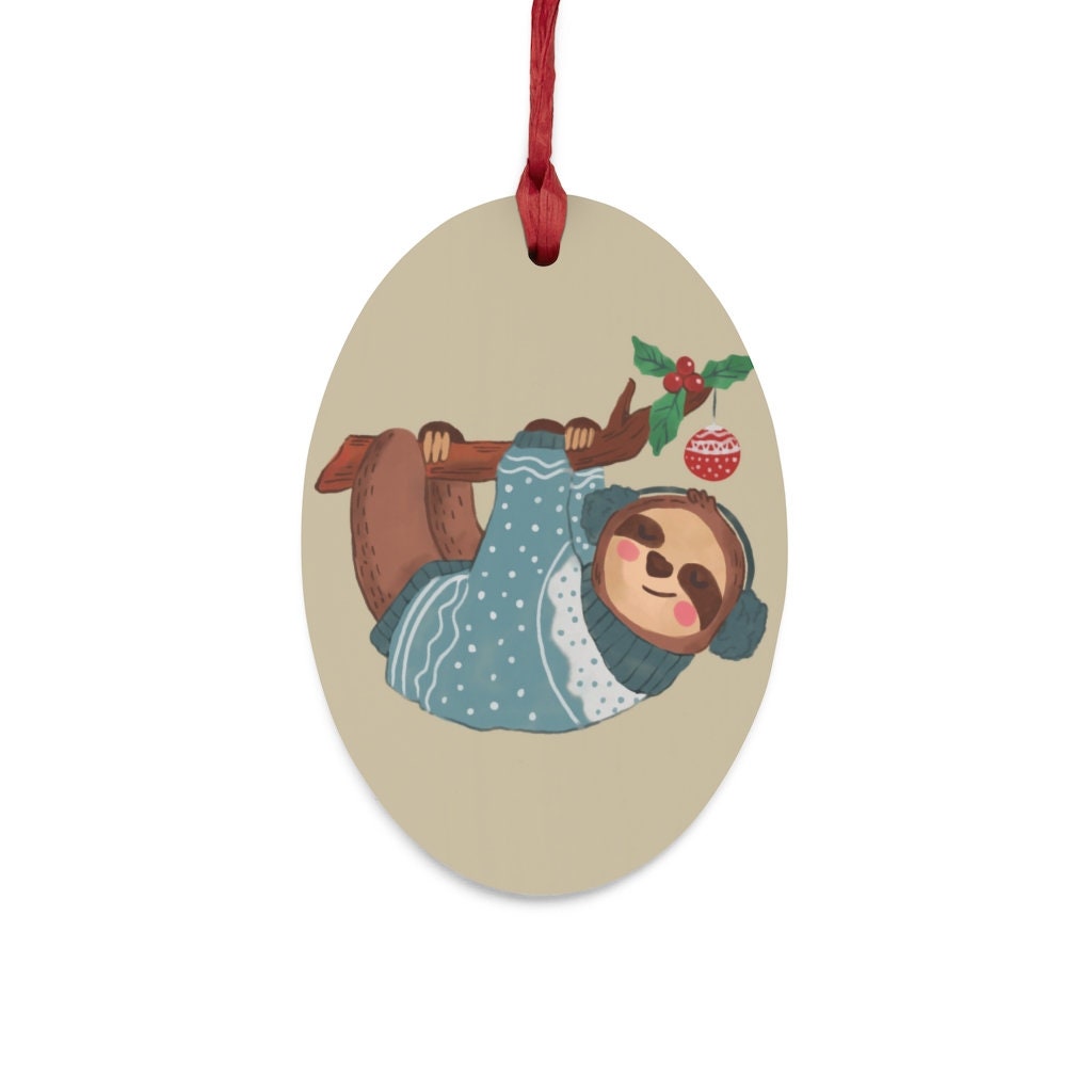 Christmas Sloth Wooden Ornament