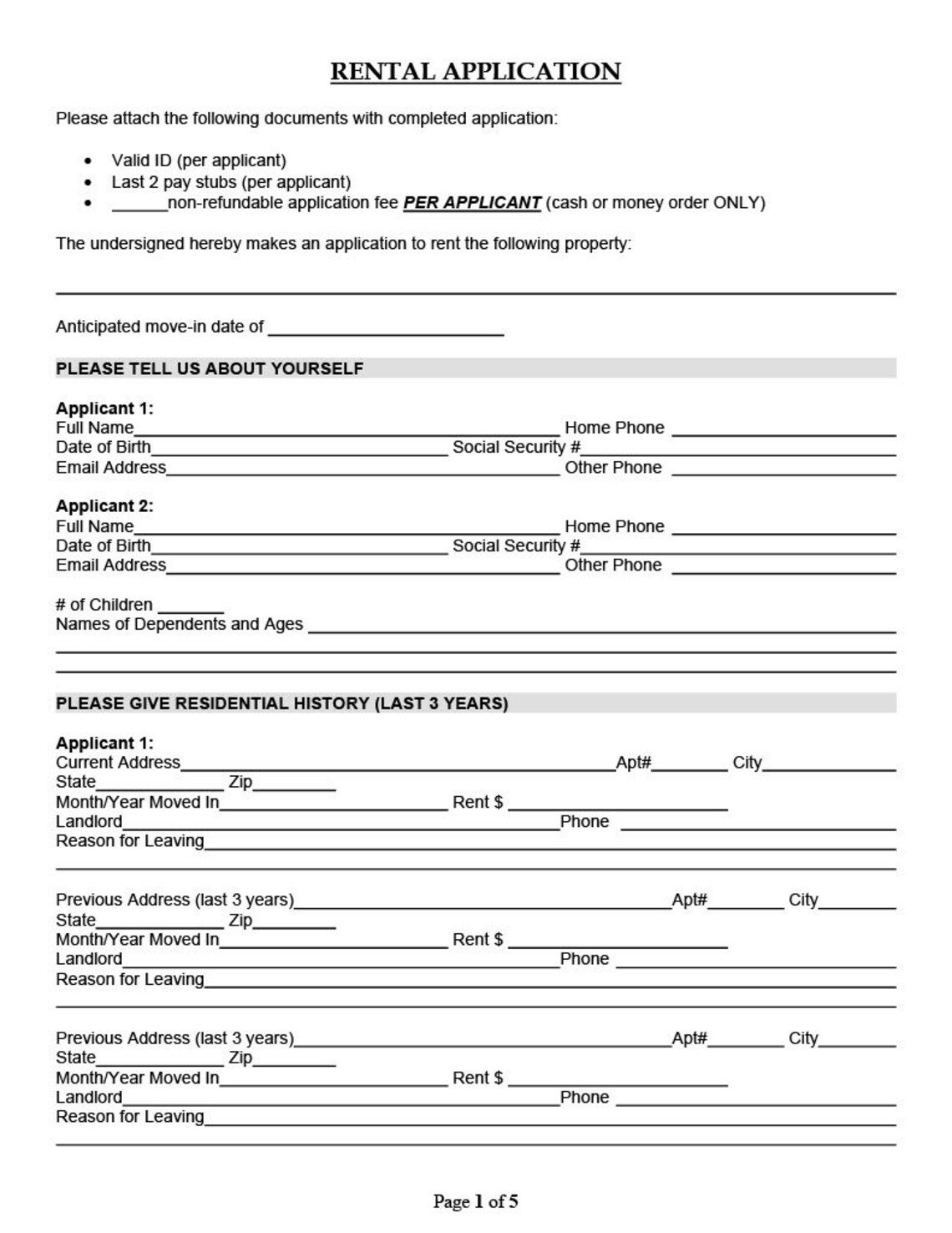 EASY AND FILLABLE Lease, Inspection, Receipts, Application, Info Sheet Etsy