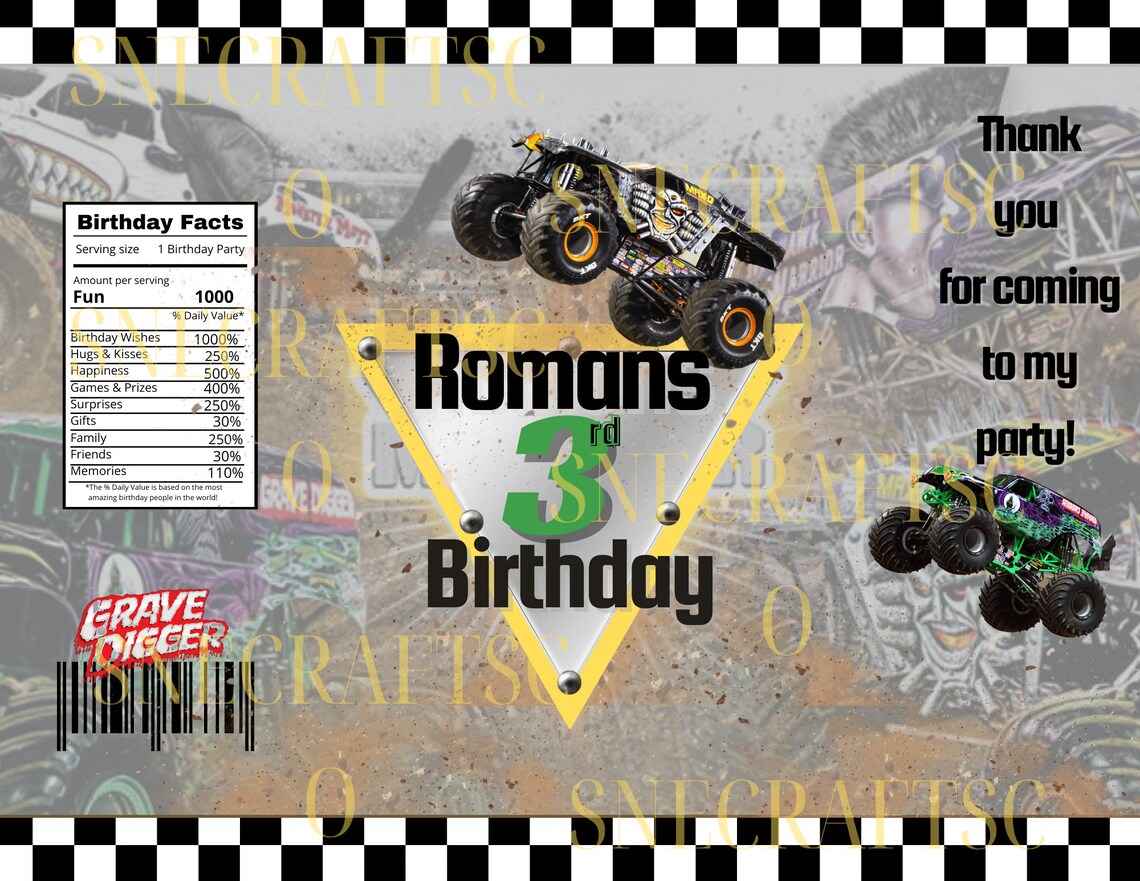 Monster Jam Custom Chip Bags Grave Digger Etsy