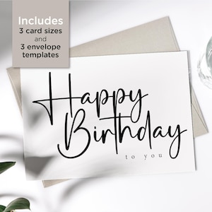 Cartão de Feliz Aniversário para Imprimir com Modelos de Envelopes para Imprimir Grátis / Cartão de Felicitações para Download Instantâneo / Download Digital / Cartão Minimalista /