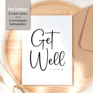 Printable Minimalist Get Well Soon Card with Free Printable Envelope Templates / Instant Download Card / Digital Download