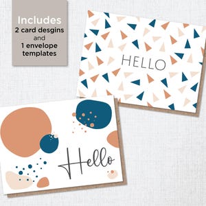 Juego de 2 tarjetas de saludo modernas con plantilla de sobre imprimible / Tarjeta de felicitación de descarga instantánea / Descarga digital / Tarjeta minimalista