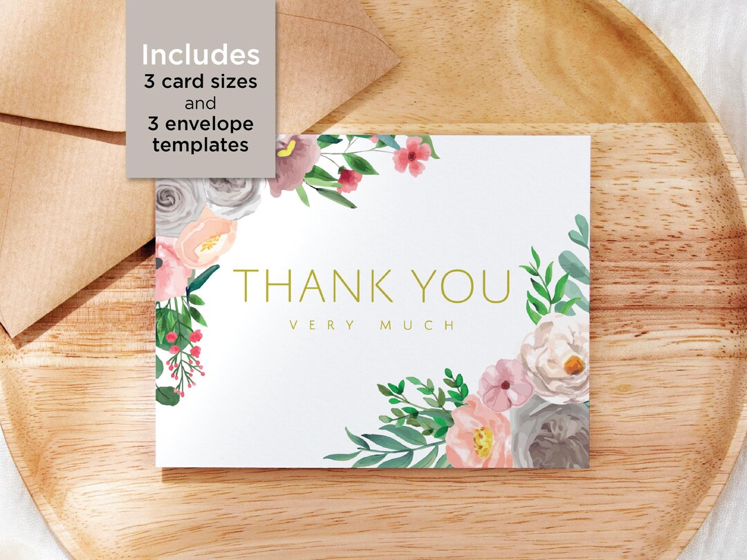 Printable Flower Thank You Card With Printable Envelope Templates ...