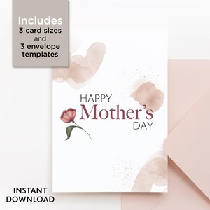 Tarjeta imprimible del Día de la Madre con plantillas de sobres imprimibles gratis / Tarjeta de descarga instantánea / Descarga digital / Tarjeta minimalista /